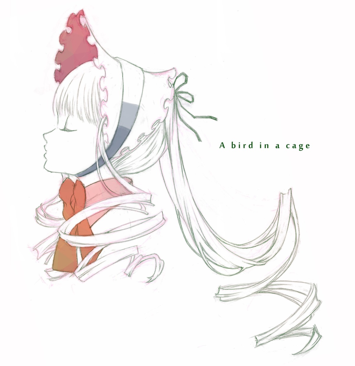 1girl frills from_side hairband image long_hair profile ribbon shinku simple_background solo striped white_background