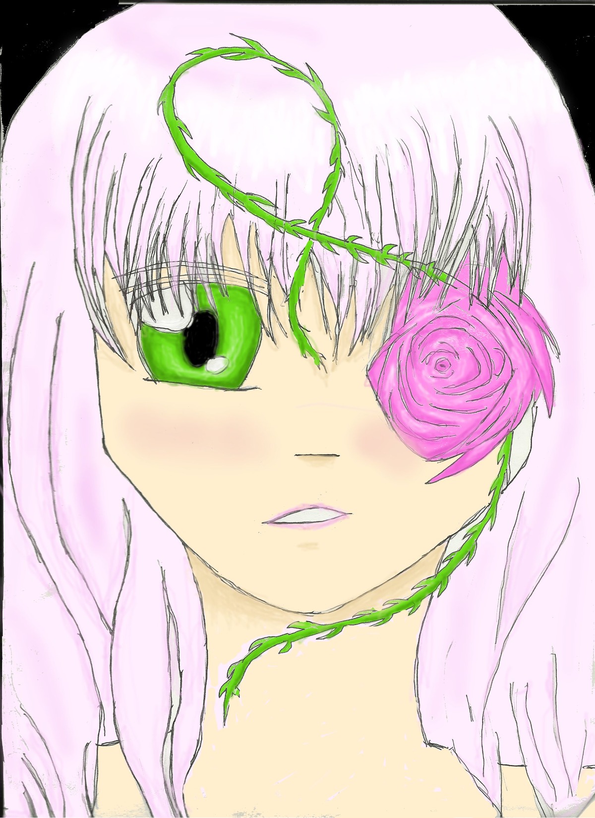 1girl auto_tagged barasuishou blush flower green_eyes image looking_at_viewer pink_hair solo