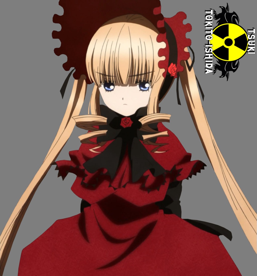1girl blonde_hair blue_eyes bonnet bow bowtie dress drill_hair flower image long_hair long_sleeves looking_at_viewer shinku solo twintails