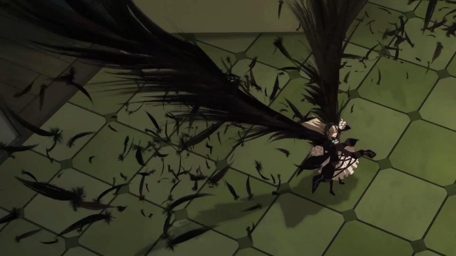 1girl arm_cannon black_hair black_wings bow cape hair_bow image long_hair looking_at_viewer reiuji_utsuho solo suigintou weapon wings
