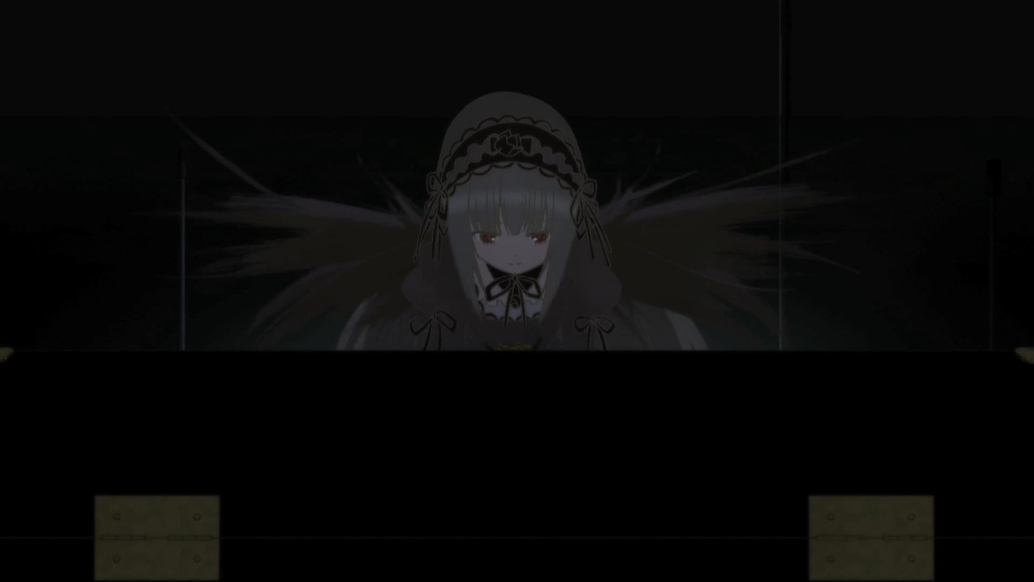 1girl bangs black_dress black_ribbon black_wings closed_mouth dress eyebrows_visible_through_hair hairband image long_hair looking_at_viewer ribbon solo suigintou wings