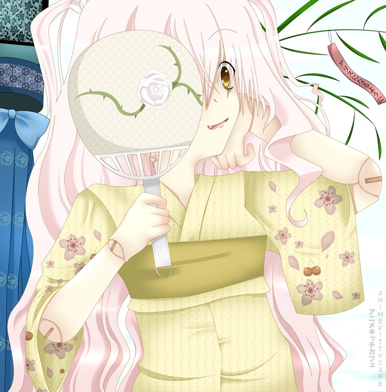 1girl auto_tagged flower image kimono kirakishou long_hair pink_hair rose solo yellow_eyes