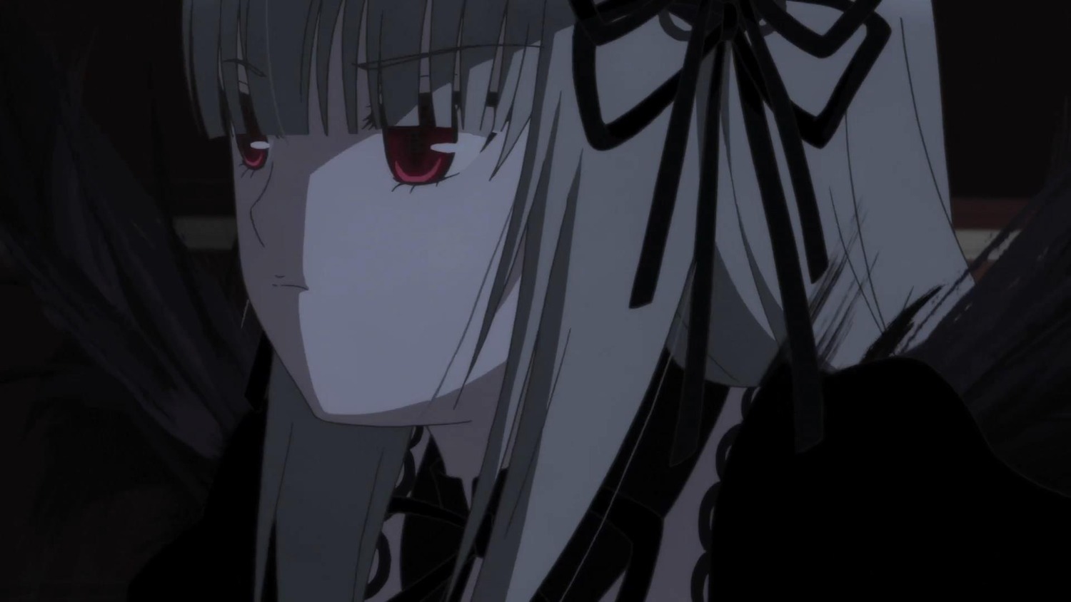 1girl bangs blunt_bangs closed_mouth hair_ribbon image long_hair red_eyes ribbon solo suigintou