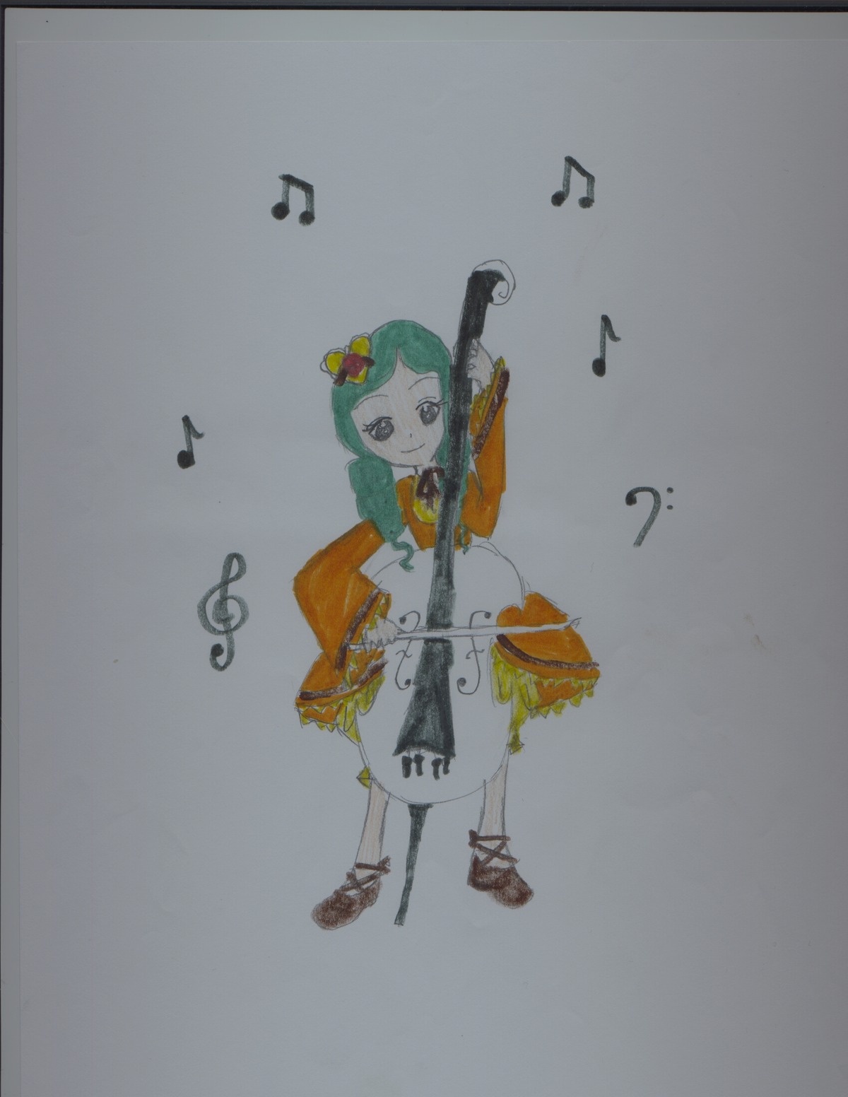 1girl ? acoustic_guitar bass_clef beamed_eighth_notes beamed_sixteenth_notes dancing dress eighth_note electric_guitar flower green_hair guitar hair_flower hair_ornament holding_instrument image instrument kanaria music musical_note photo playing_instrument plectrum quarter_note singing sixteenth_note smile solo spoken_musical_note staff_(music) standing treble_clef violin