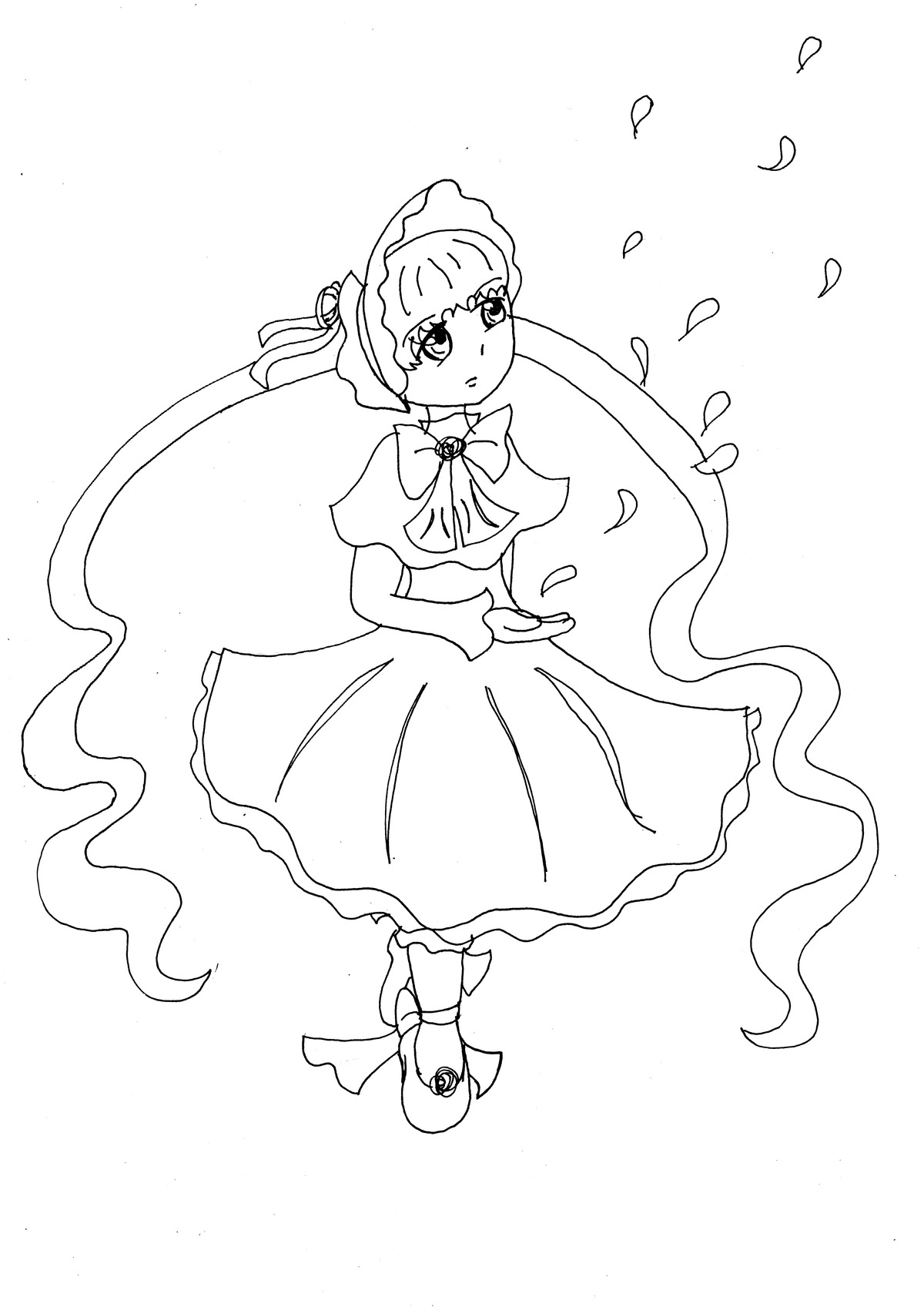 1girl bangs blunt_bangs dress full_body image long_hair monochrome shinku shoes solo standing striped twintails