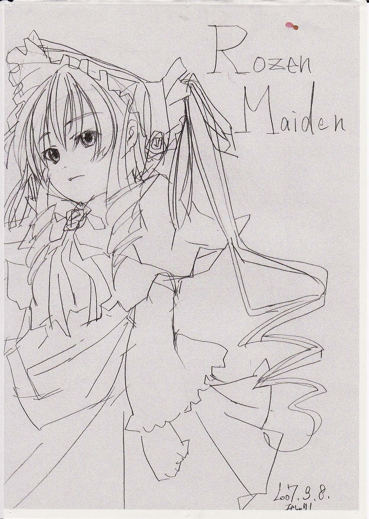 1girl bow dated greyscale hakurei_reimu hat image long_hair long_sleeves looking_at_viewer monochrome shinku sketch solo traditional_media
