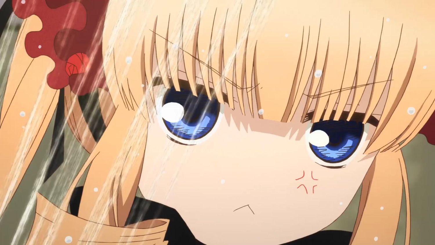 1girl anger_vein bangs blonde_hair blue_eyes close-up eyebrows_visible_through_hair face image long_hair looking_at_viewer shinku solo twintails