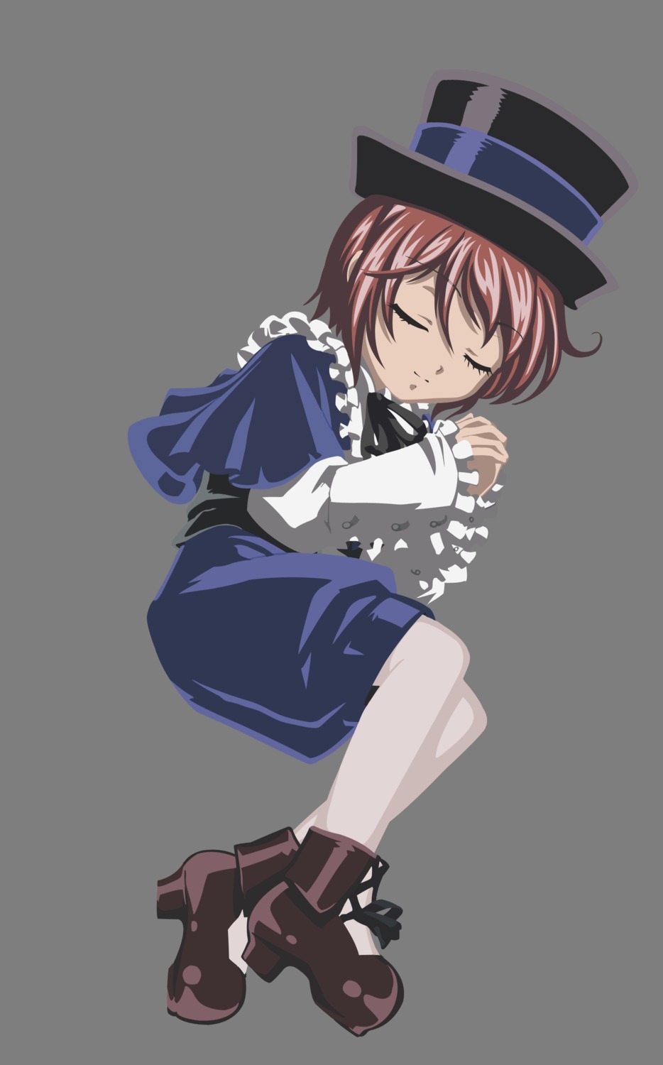 1girl blue_headwear closed_eyes dress frills full_body hat image long_sleeves short_hair sleeping solo souseiseki top_hat transparent_background