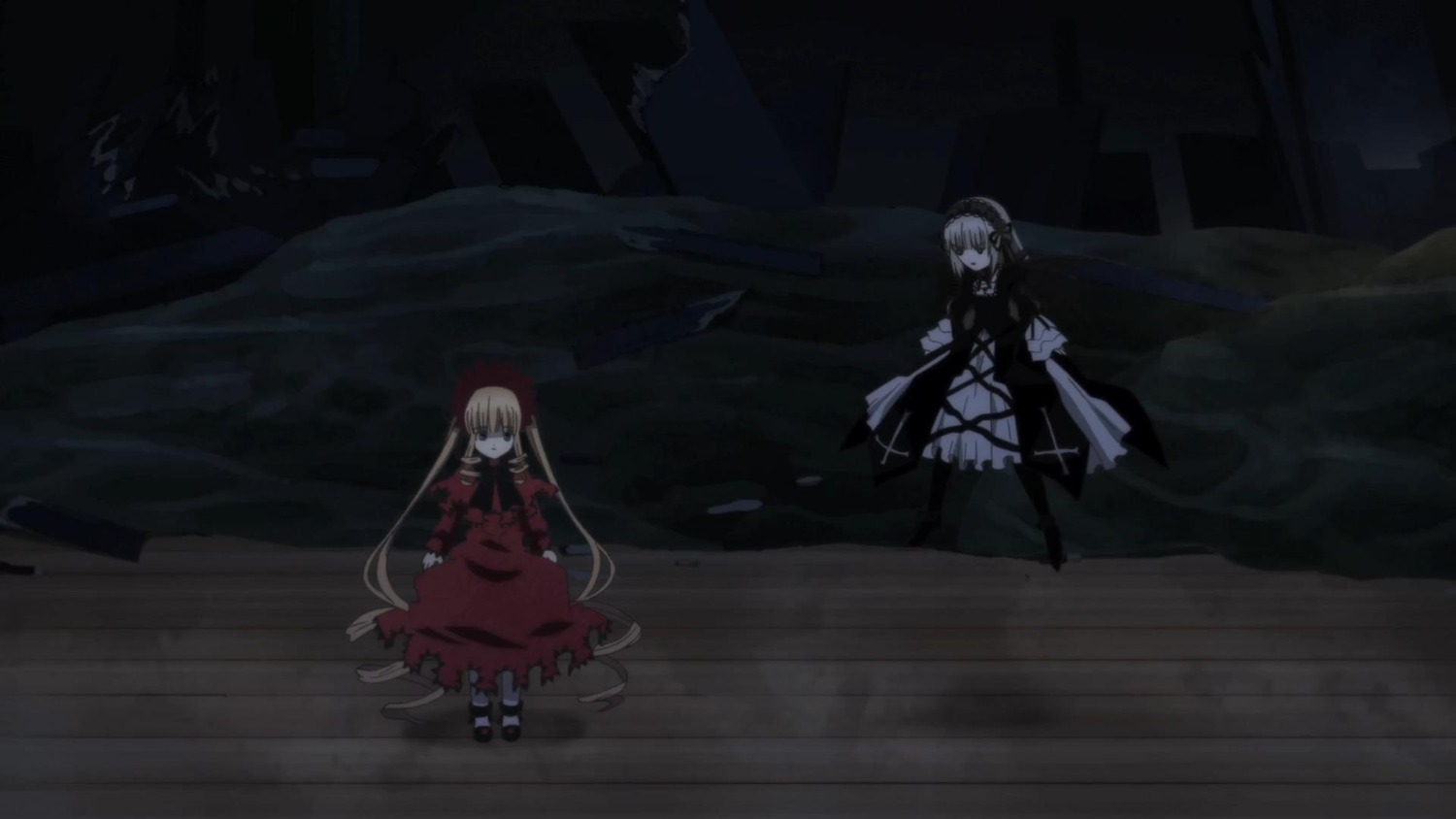 2girls auto_tagged blonde_hair dress hairband image long_hair multiple_girls pair shinku standing suigintou very_long_hair