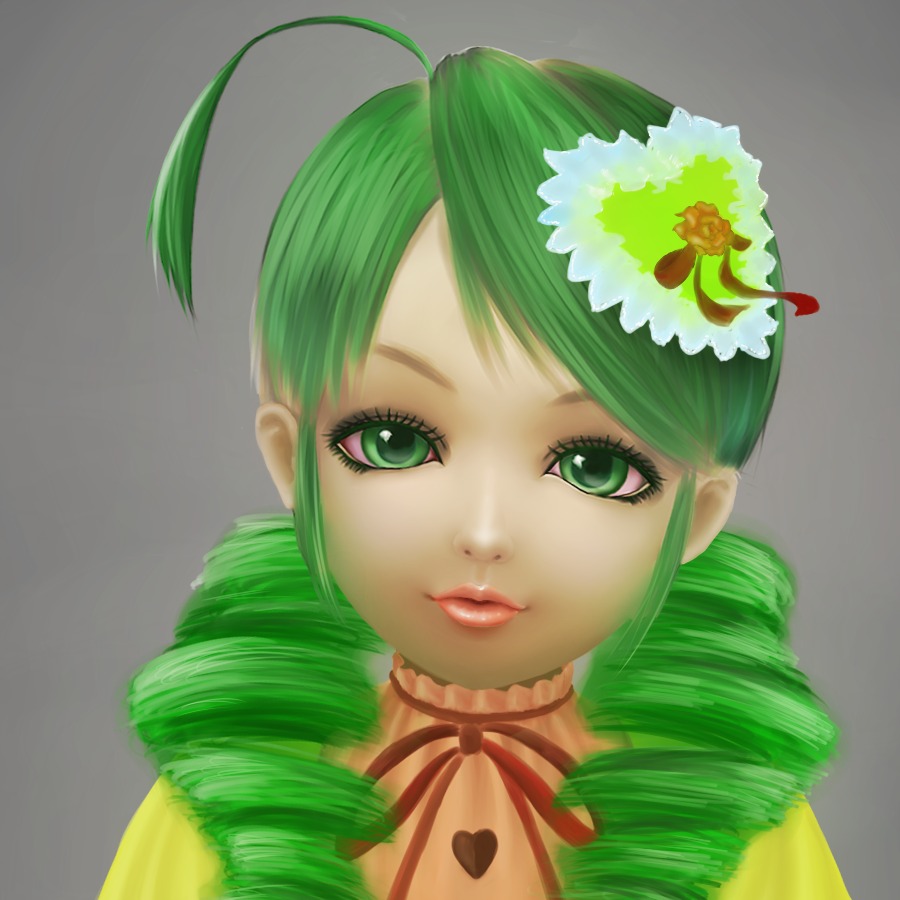 1girl ahoge drill_hair face flower green_eyes green_hair image kanaria lips lipstick looking_at_viewer makeup neck_ribbon nose photo portrait ribbon solo twin_drills