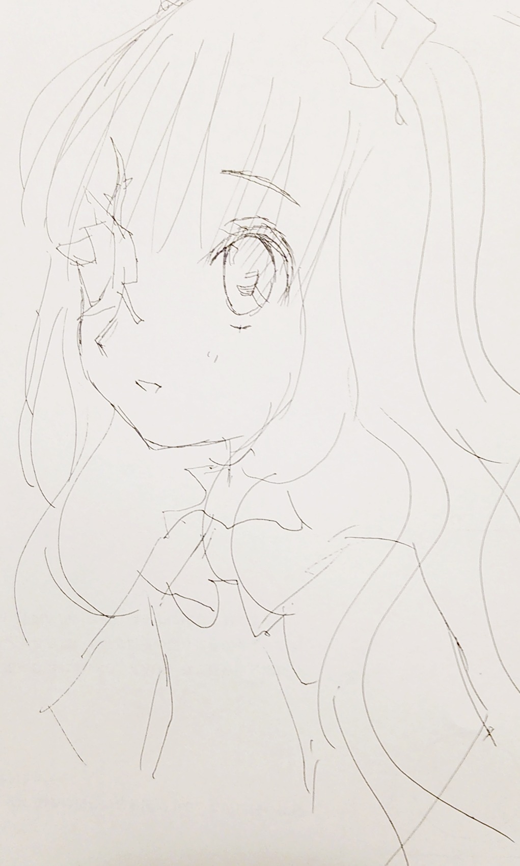 1girl blush bow image kirakishou long_hair looking_at_viewer monochrome sketch solo