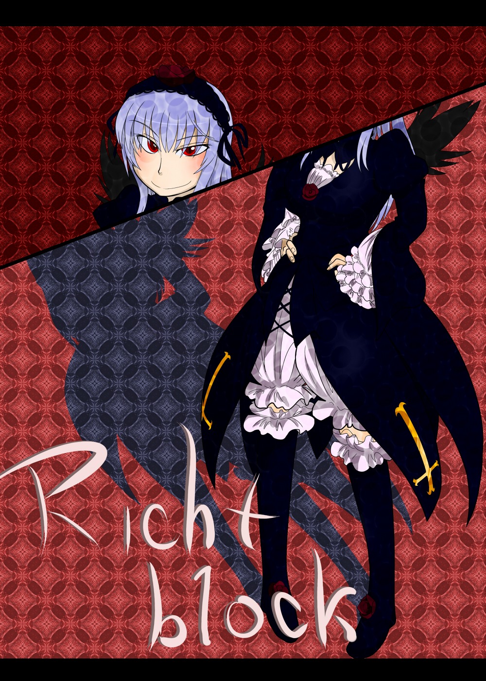 1girl black_wings bloomers dress frills hairband image long_sleeves red_eyes smile solo suigintou thighhighs wings