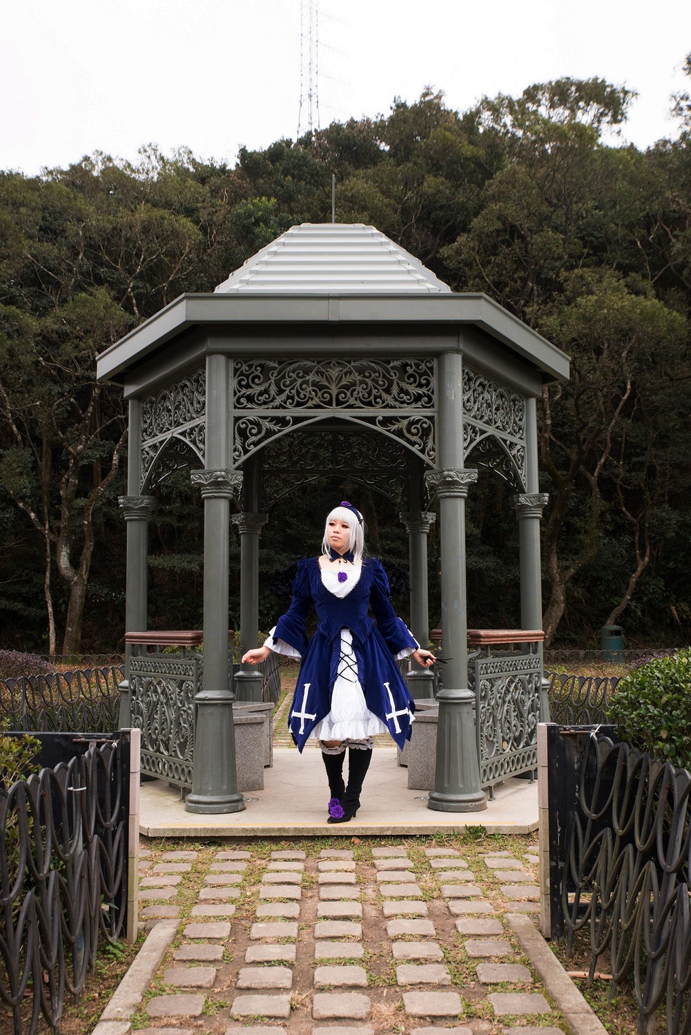 1girl dress long_hair outdoors solo standing suigintou