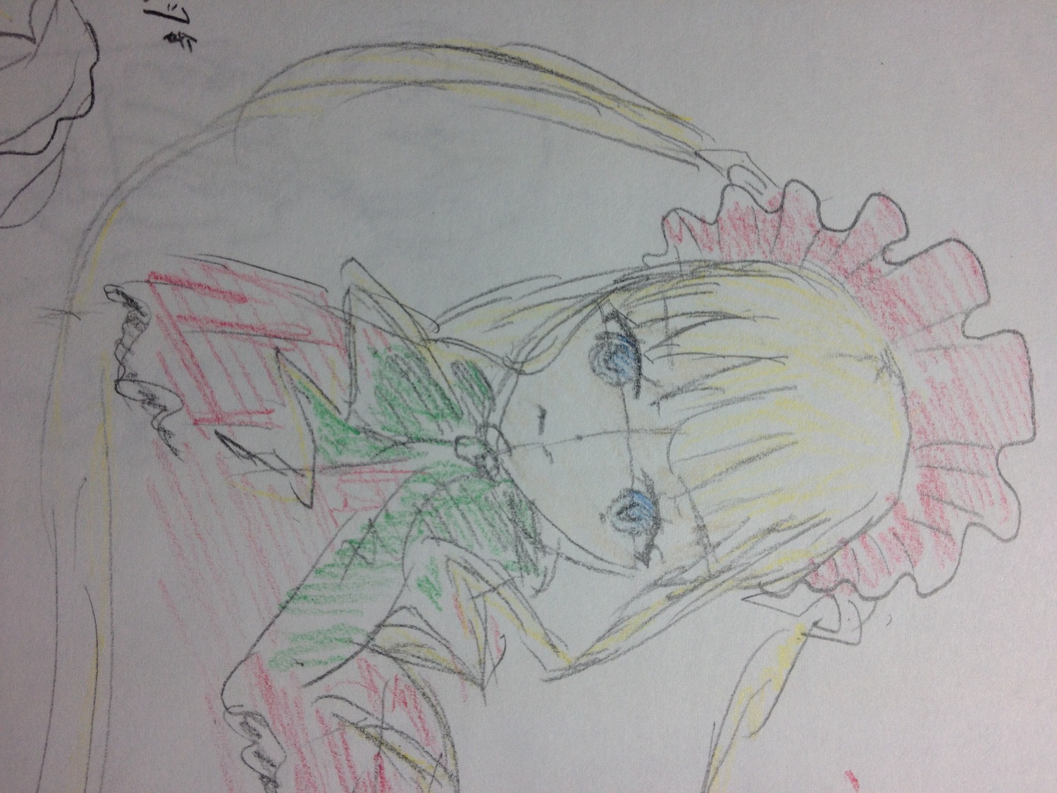 1girl blonde_hair blue_eyes closed_mouth dress frills image long_hair looking_at_viewer photo shinku simple_background sketch solo traditional_media