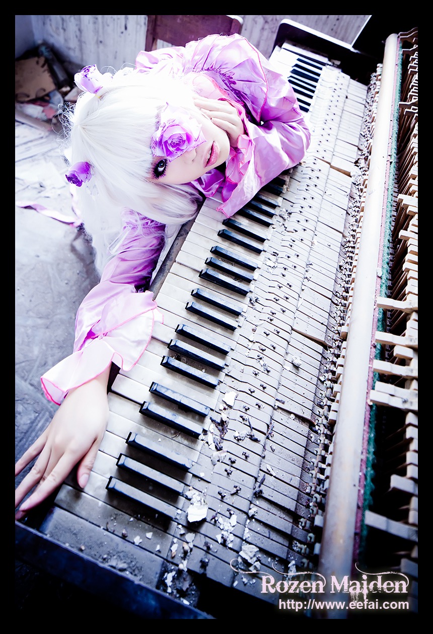 1girl barasuishou english_text instrument letterboxed purple_eyes solo