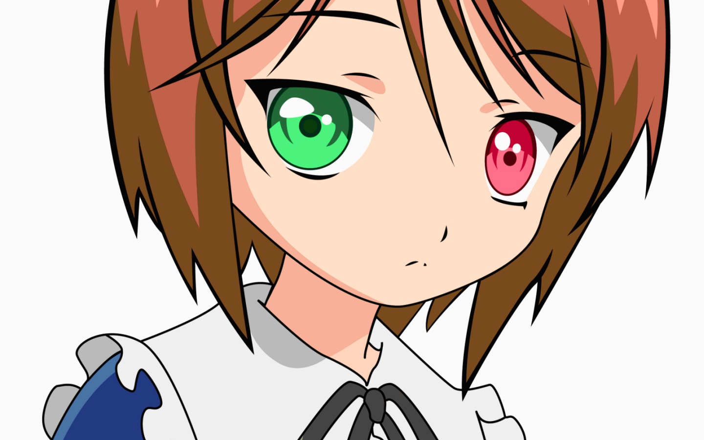 1girl black_ribbon brown_hair closed_mouth eyebrows_visible_through_hair gradient gradient_background green_eyes image looking_at_viewer neck_ribbon ribbon short_hair solo souseiseki white_background