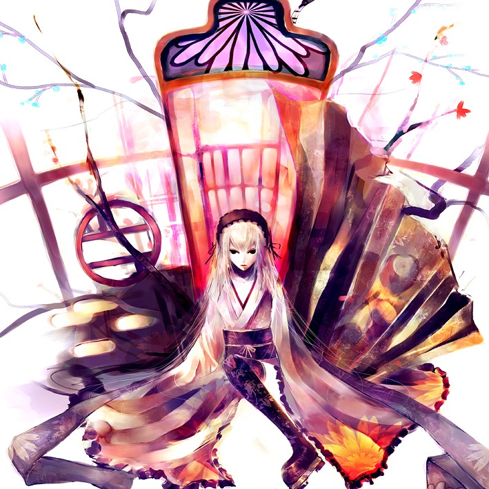 1girl blonde_hair bug butterfly hairband image insect japanese_clothes long_hair solo suigintou