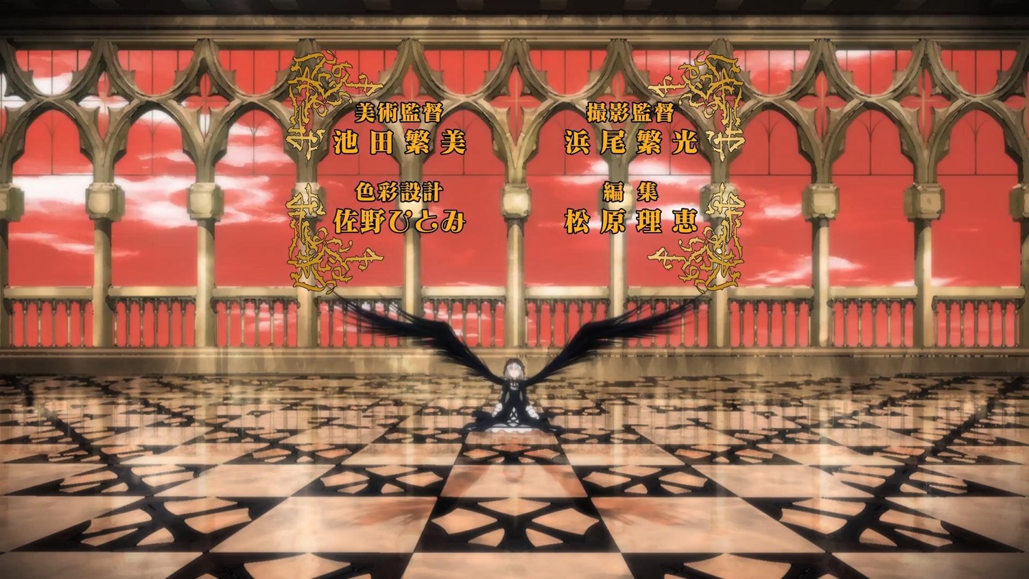 checkered checkered_background checkered_floor hat image long_hair shrine solo suigintou