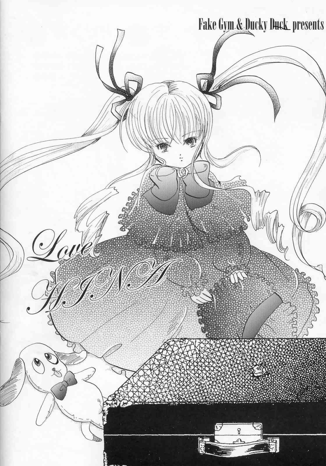 1girl blush bow bowtie dress drill_hair greyscale hair_ribbon image long_hair long_sleeves monochrome ribbon shinku solo standing stuffed_animal twintails very_long_hair