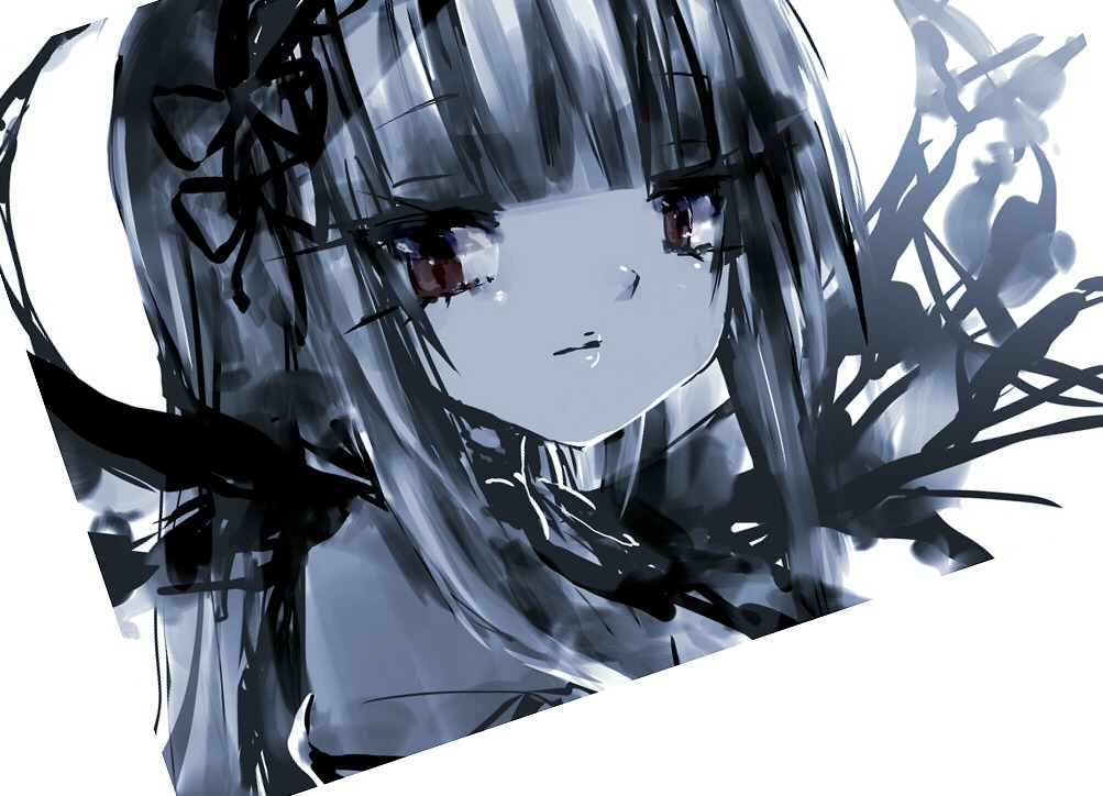 1girl bangs blunt_bangs closed_mouth eyebrows_visible_through_hair flower image long_hair looking_at_viewer ribbon simple_background solo suigintou white_background