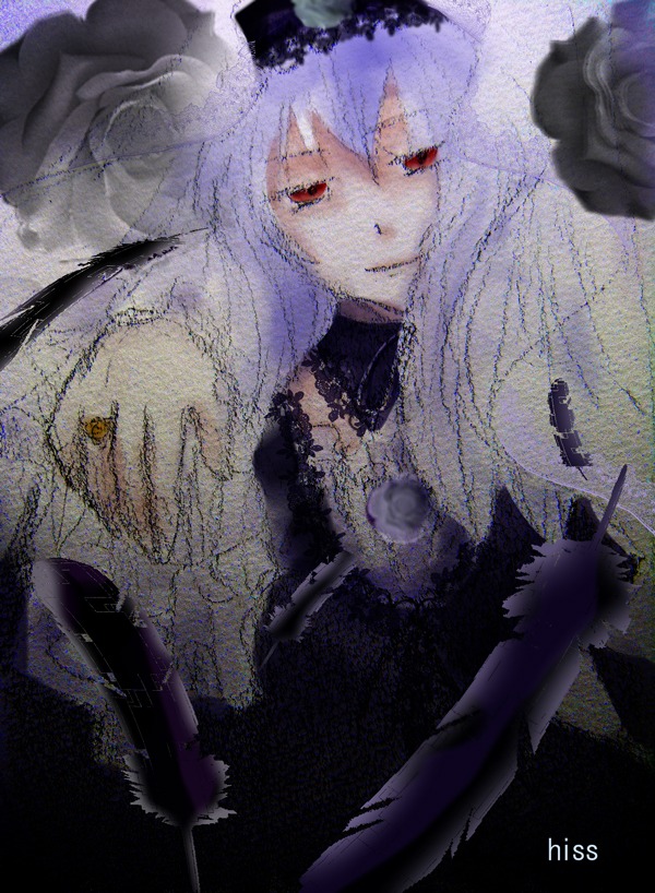 1girl closed_mouth dress image long_hair long_sleeves looking_at_viewer red_eyes smile solo suigintou