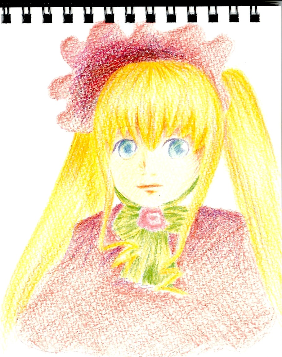 1girl bangs blonde_hair blue_eyes flower image looking_at_viewer portrait shinku smile solo text_focus white_background