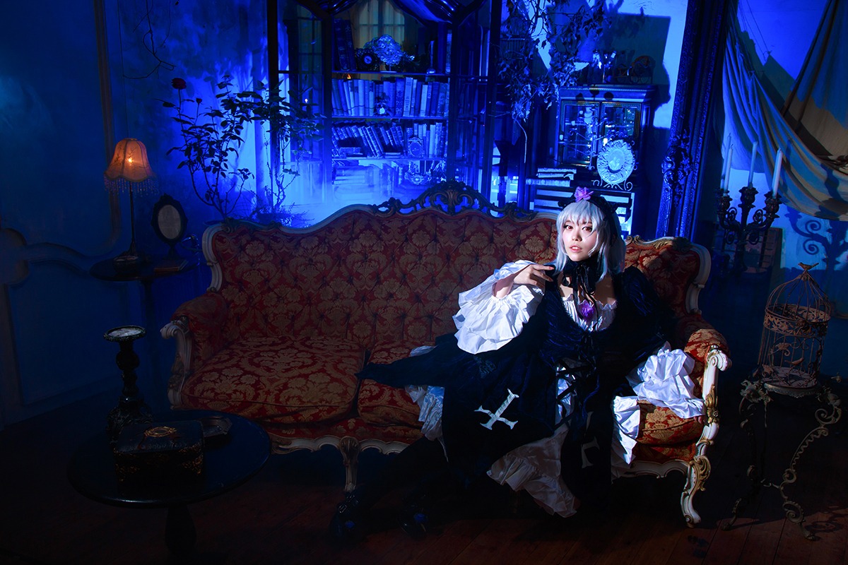1boy 1girl candle candlestand chair cross indoors red_eyes sitting skull solo suigintou