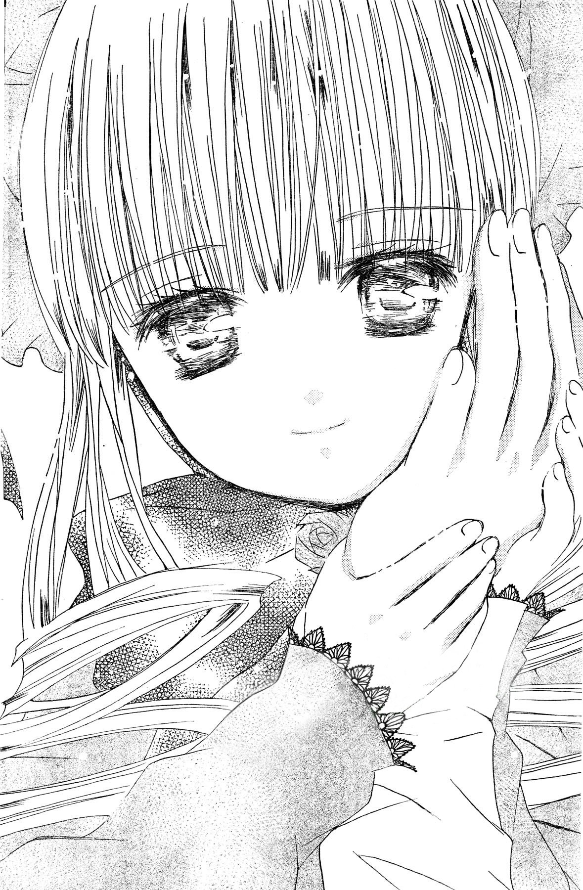 1girl bangs blush close-up closed_mouth eyebrows_visible_through_hair greyscale image long_hair long_sleeves looking_at_viewer monochrome shinku smile solo upper_body