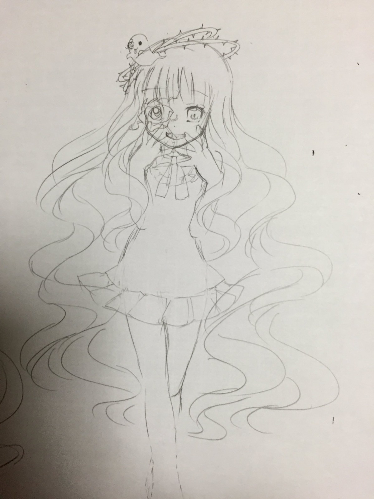 1girl crown dress image kirakishou long_hair monochrome solo tears very_long_hair