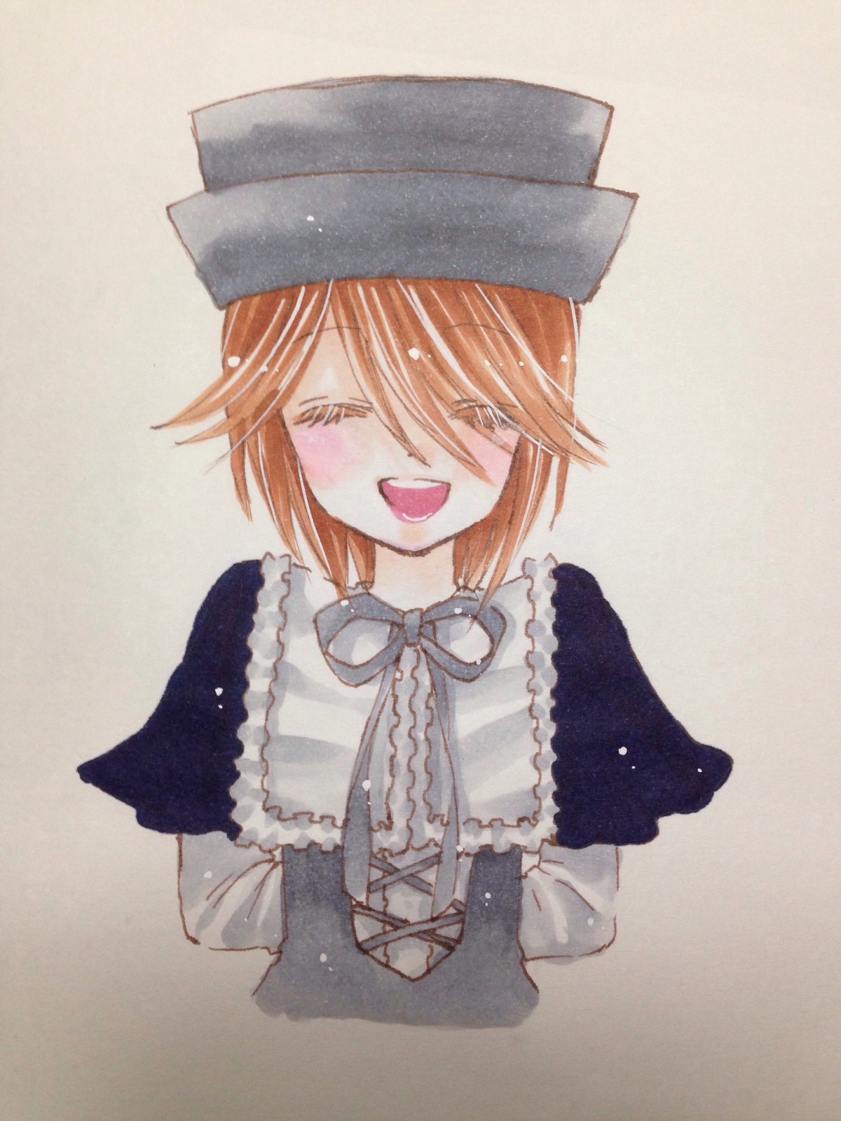 1girl :d ^_^ blush capelet closed_eyes hat image open_mouth ribbon short_hair smile solo souseiseki upper_body
