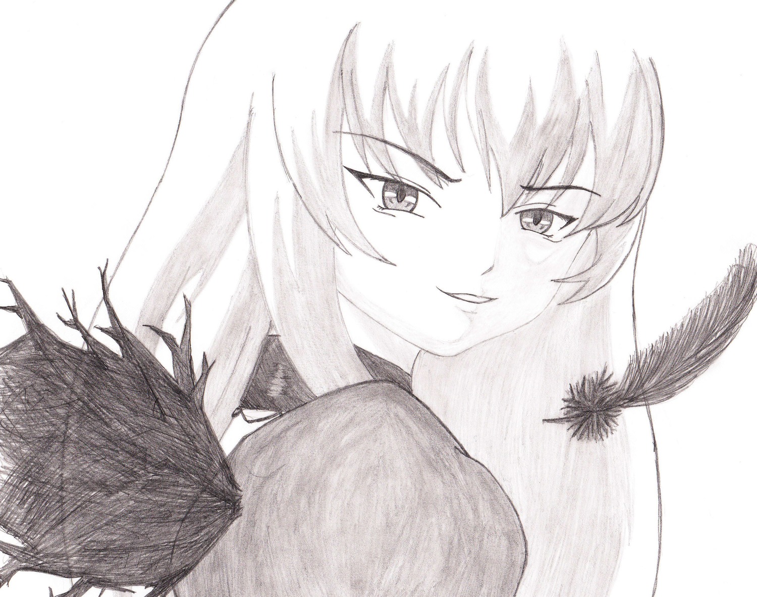 1girl blush greyscale image long_hair looking_at_viewer monochrome smile solo suigintou