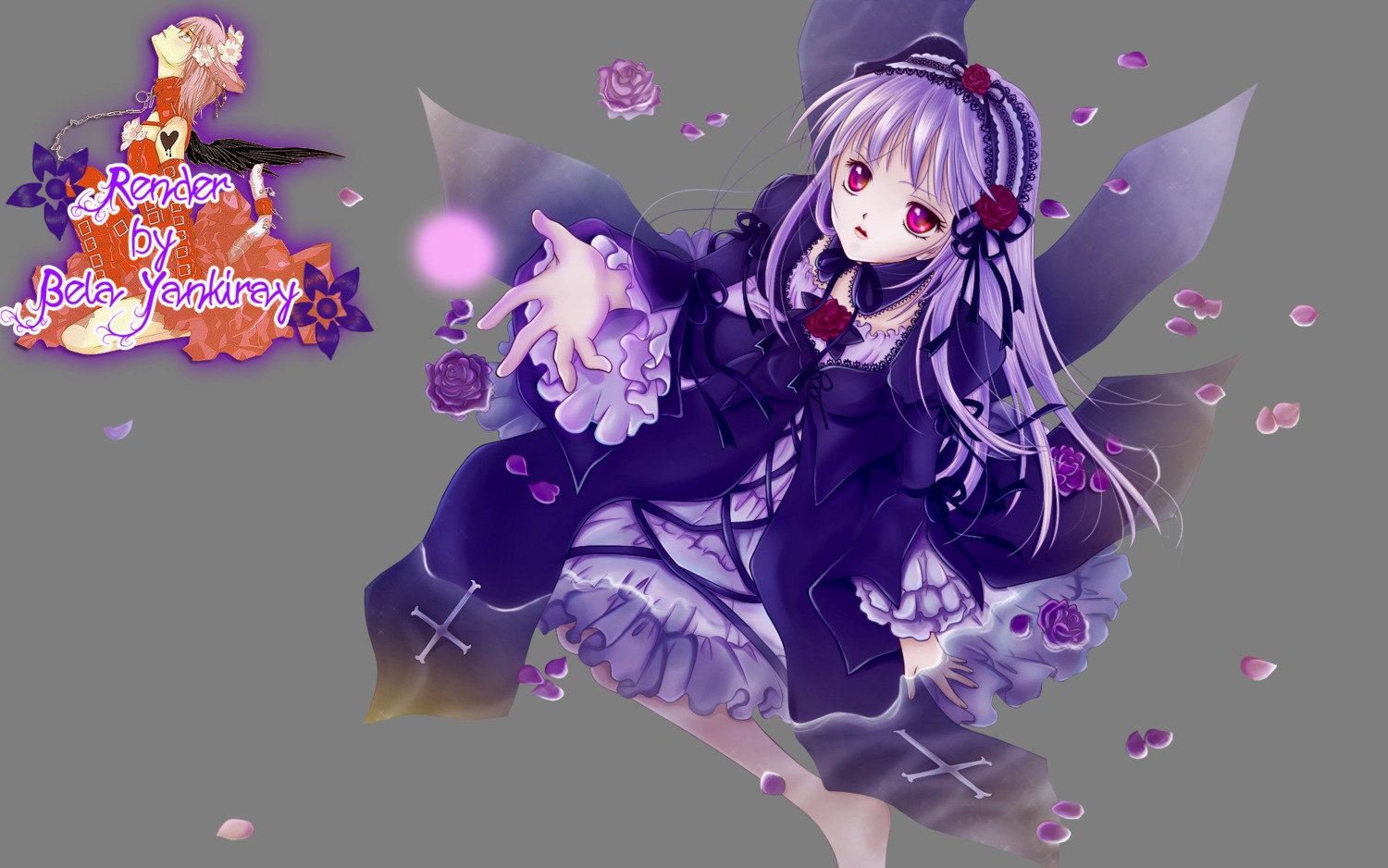 1girl dress flower frills hairband image long_hair red_eyes ribbon rose solo striped suigintou