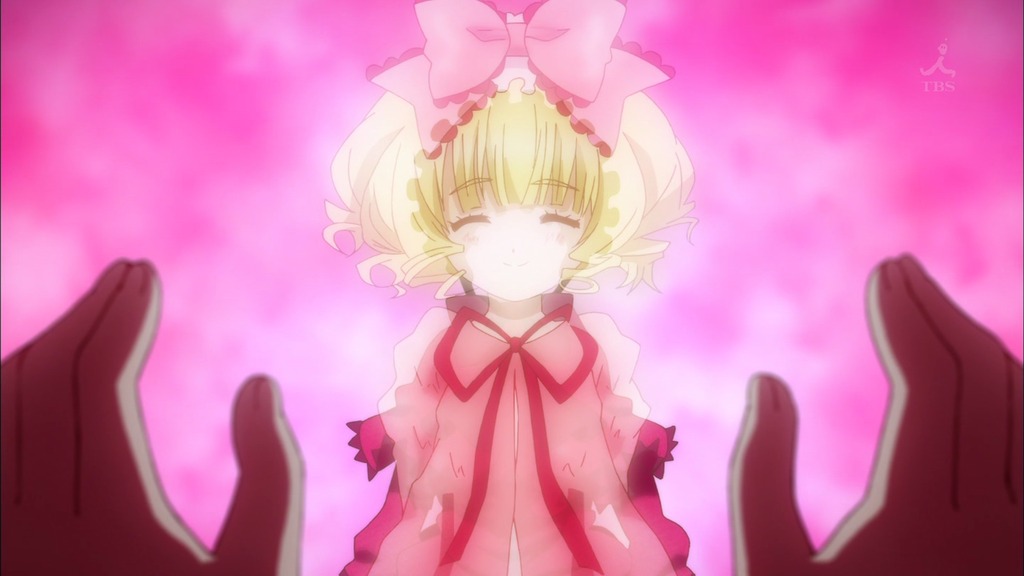 1girl auto_tagged blonde_hair blurry blurry_foreground bow closed_eyes depth_of_field dress hair_bow hands hina_ichigo hinaichigo image long_sleeves out_of_frame pink_bow pov pov_hands ribbon short_hair solo solo_focus tears