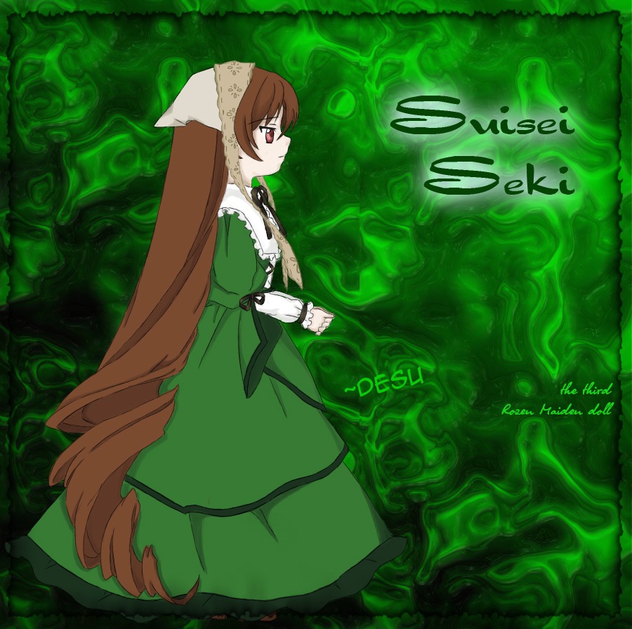 1girl auto_tagged brown_hair dress drill_hair frills green_dress head_scarf image long_hair long_sleeves plant red_eyes solo suiseiseki very_long_hair vines watering_can