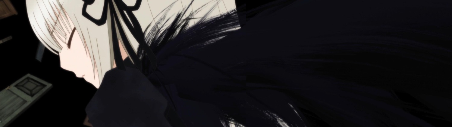 1girl bangs black_dress black_ribbon closed_eyes closed_mouth dress eyebrows_visible_through_hair hair_ribbon image long_hair profile ribbon solo suigintou