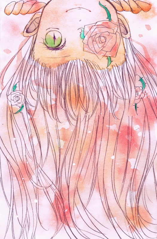 1girl braid closed_mouth floating_hair flower green_eyes image kanroji_mitsuri kirakishou long_hair looking_at_viewer mole_under_eye multicolored_hair petals pink_background pink_flower pink_hair portrait rose smile solo