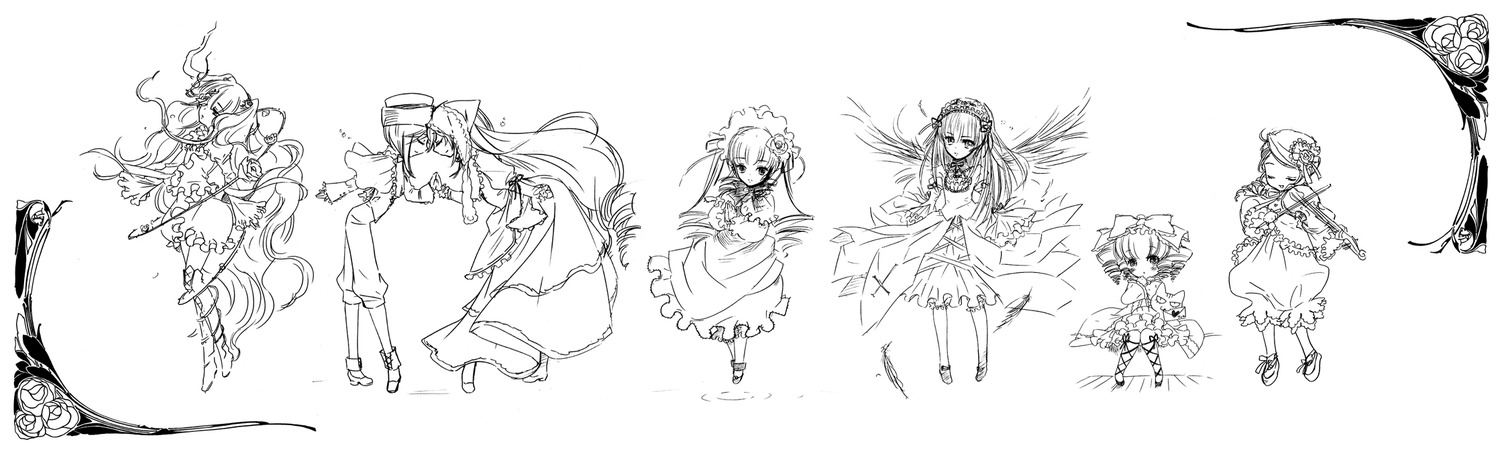 dress hat image long_hair monochrome multiple multiple_girls short_hair tagme wings