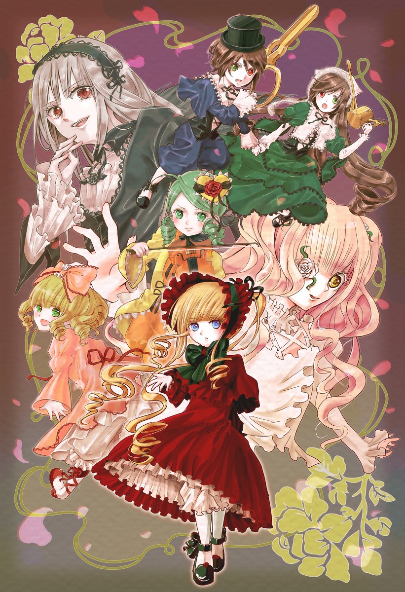 6+girls blonde_hair blue_eyes bonnet bow brown_hair dress drill_hair flower frills green_eyes hairband hat hina_ichigo image instrument kanaria long_hair long_sleeves multiple multiple_girls petals pink_bow pink_hair red_dress red_eyes shinku short_hair siblings silver_hair sisters smile souseiseki suigintou suiseiseki tagme twins twintails very_long_hair wings yellow_eyes