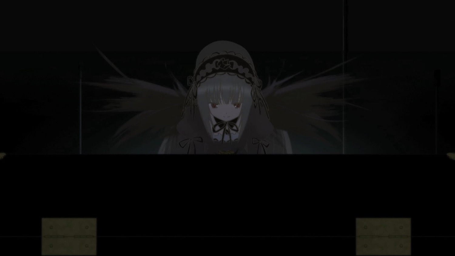 1girl bangs black_dress black_ribbon black_wings closed_mouth dress eyebrows_visible_through_hair feathered_wings hairband image long_hair looking_at_viewer neck_ribbon ribbon solo suigintou very_long_hair wings