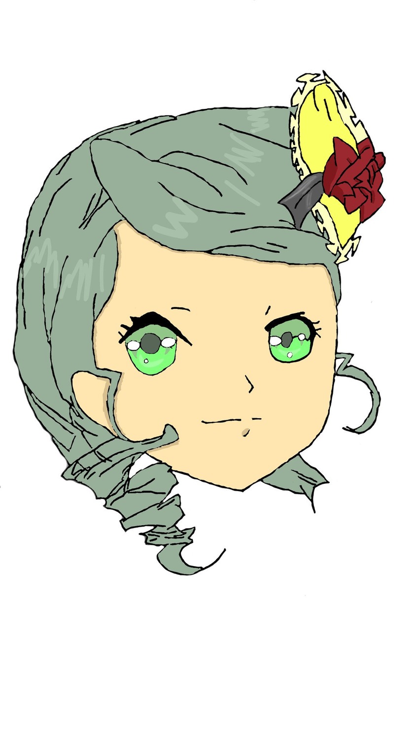 1girl closed_mouth face flower green_eyes green_hair horns image kanaria looking_at_viewer simple_background smile solo white_background