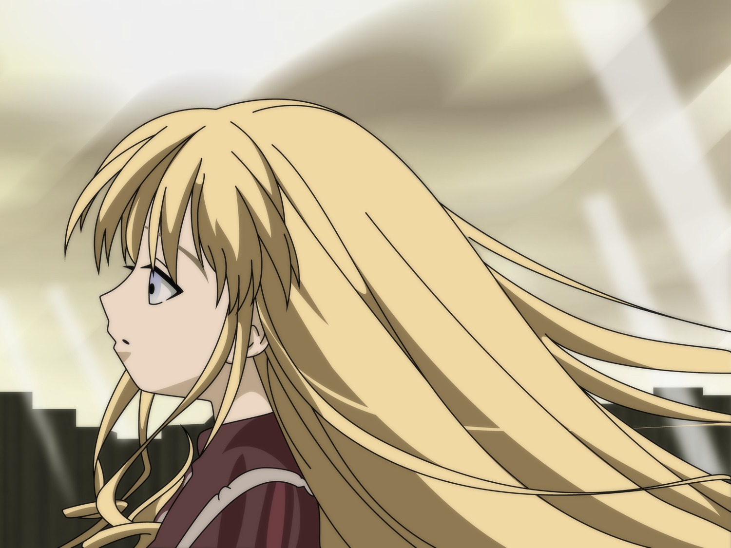 1girl bangs blonde_hair fate_testarossa floating_hair from_side image long_hair profile shinku solo upper_body very_long_hair