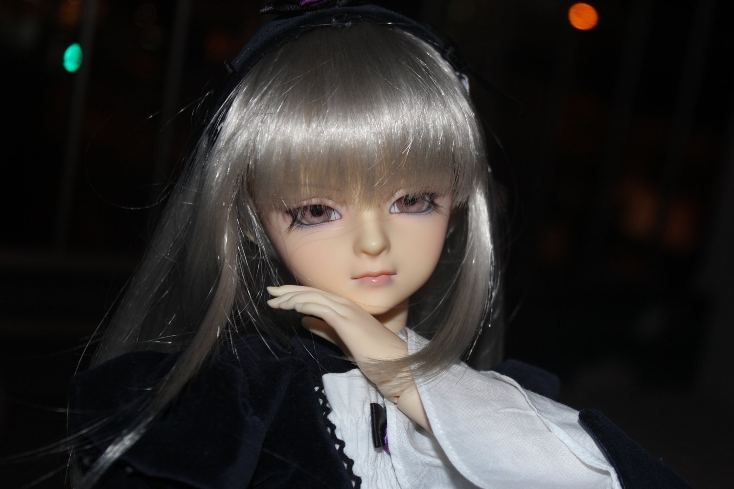 1girl bangs closed_mouth doll lips long_hair long_sleeves looking_at_viewer realistic solo suigintou upper_body