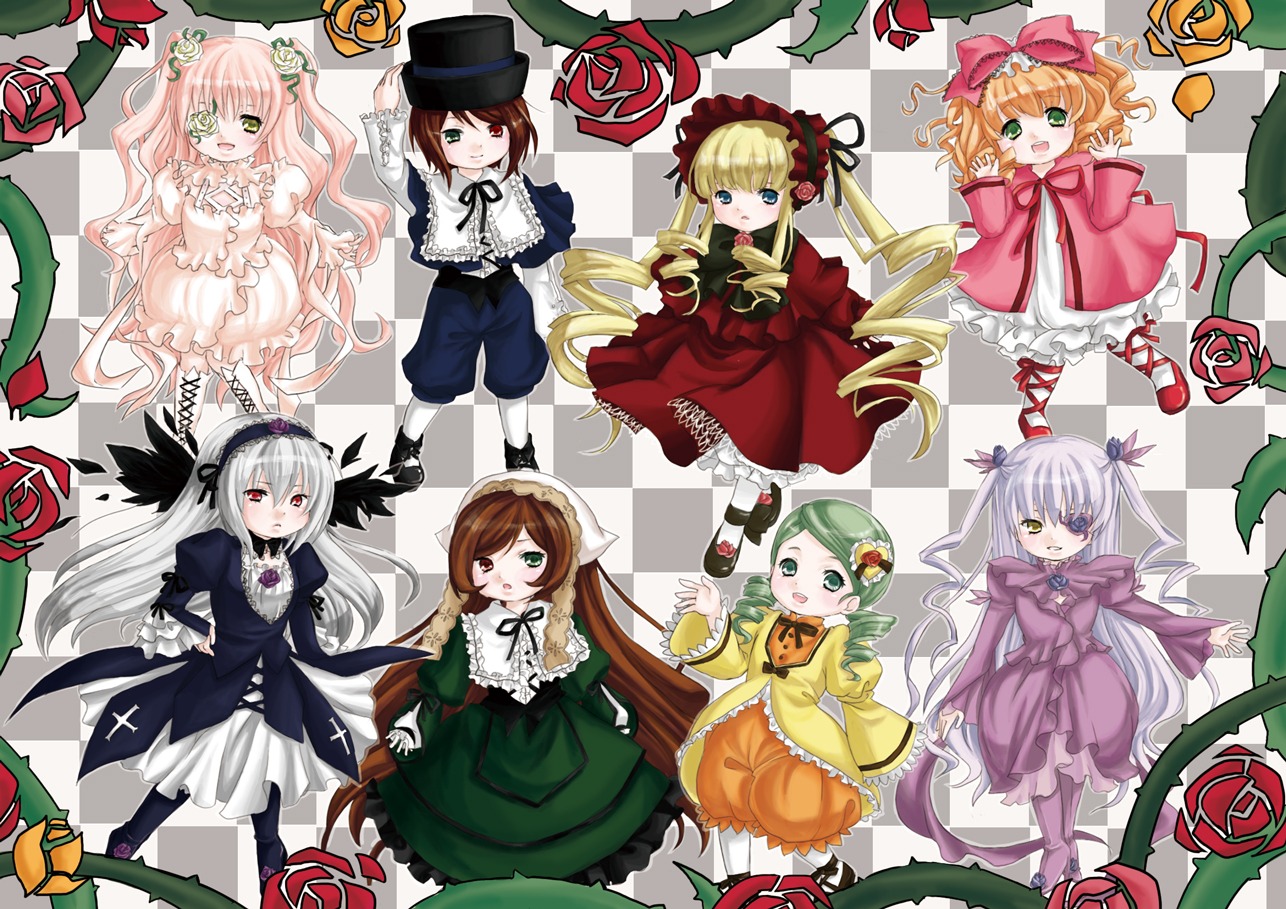 6+girls blonde_hair blue_eyes bow brown_hair dress drill_hair flower frills green_eyes hairband hat heterochromia hina_ichigo image kanaria long_hair long_sleeves multiple multiple_girls pantyhose pink_bow pink_hair red_eyes rose shinku short_hair siblings silver_hair sisters smile souseiseki suigintou suiseiseki tagme top_hat twintails two_side_up very_long_hair vines wings yellow_eyes