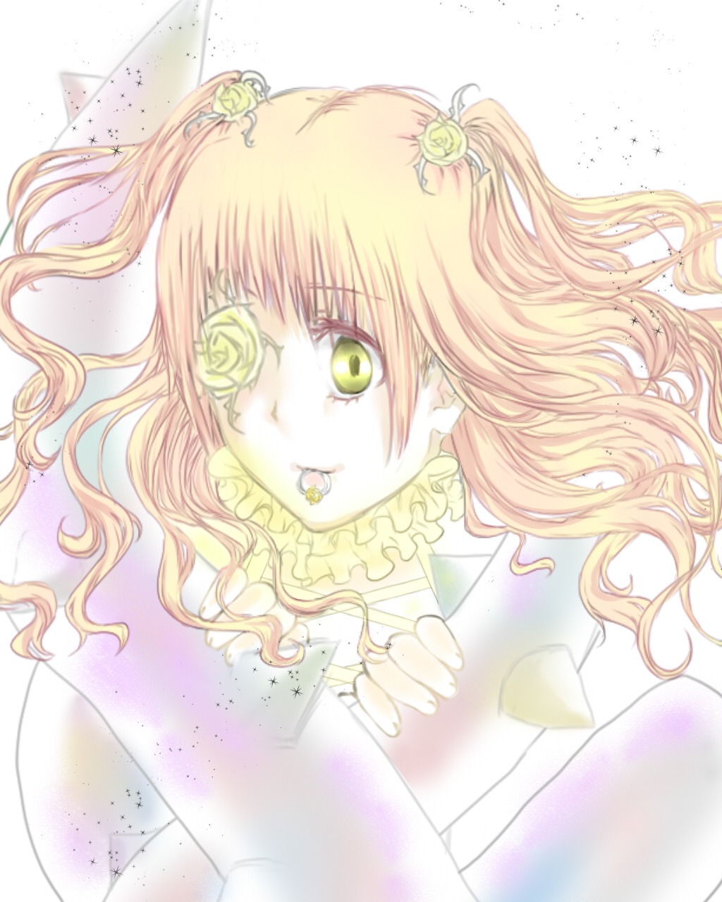 1girl blonde_hair flower green_eyes hair_flower hair_ornament image kirakishou long_hair rose solo two_side_up