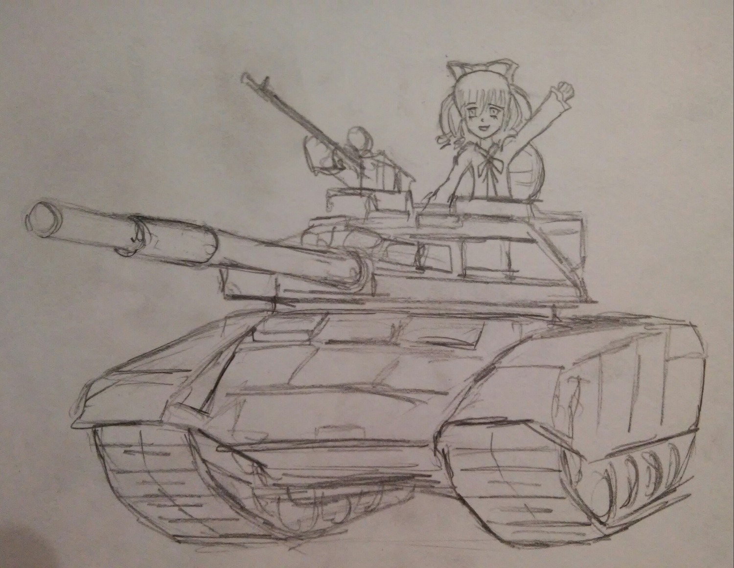 1girl animal_ears gun hinaichigo image military military_vehicle monochrome open_mouth photo sketch solo striker_unit traditional_media weapon