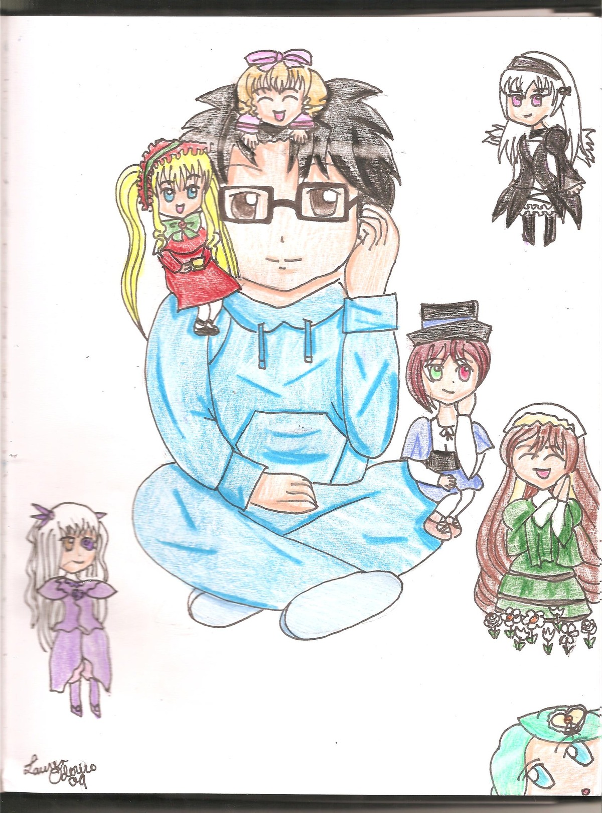 1boy 6+girls black_hair blonde_hair blue_eyes bonnet brown_hair closed_eyes dress eyepatch glasses hairband hat heterochromia hina_ichigo image lolita_fashion lolita_hairband long_hair multiple multiple_girls open_mouth purple_eyes shinku smile suigintou suiseiseki tagme traditional_media twintails white_hair wings