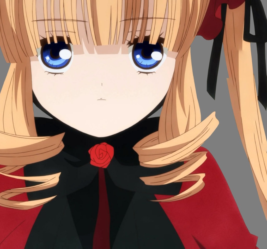 1girl bangs blonde_hair blue_eyes blunt_bangs bow drill_hair flower image long_hair looking_at_viewer red_flower red_rose ribbon rose shinku solo twin_drills twintails