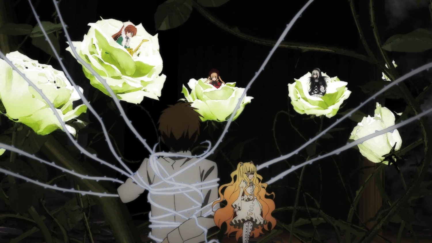 blonde_hair dress flower gloves image leaf long_hair multiple multiple_girls plant see-through tagme thorns very_long_hair vines wavy_hair white_dress white_flower