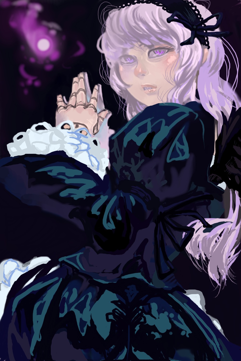 1girl dress frills hairband image lips long_sleeves looking_at_viewer purple_eyes short_hair solo suigintou