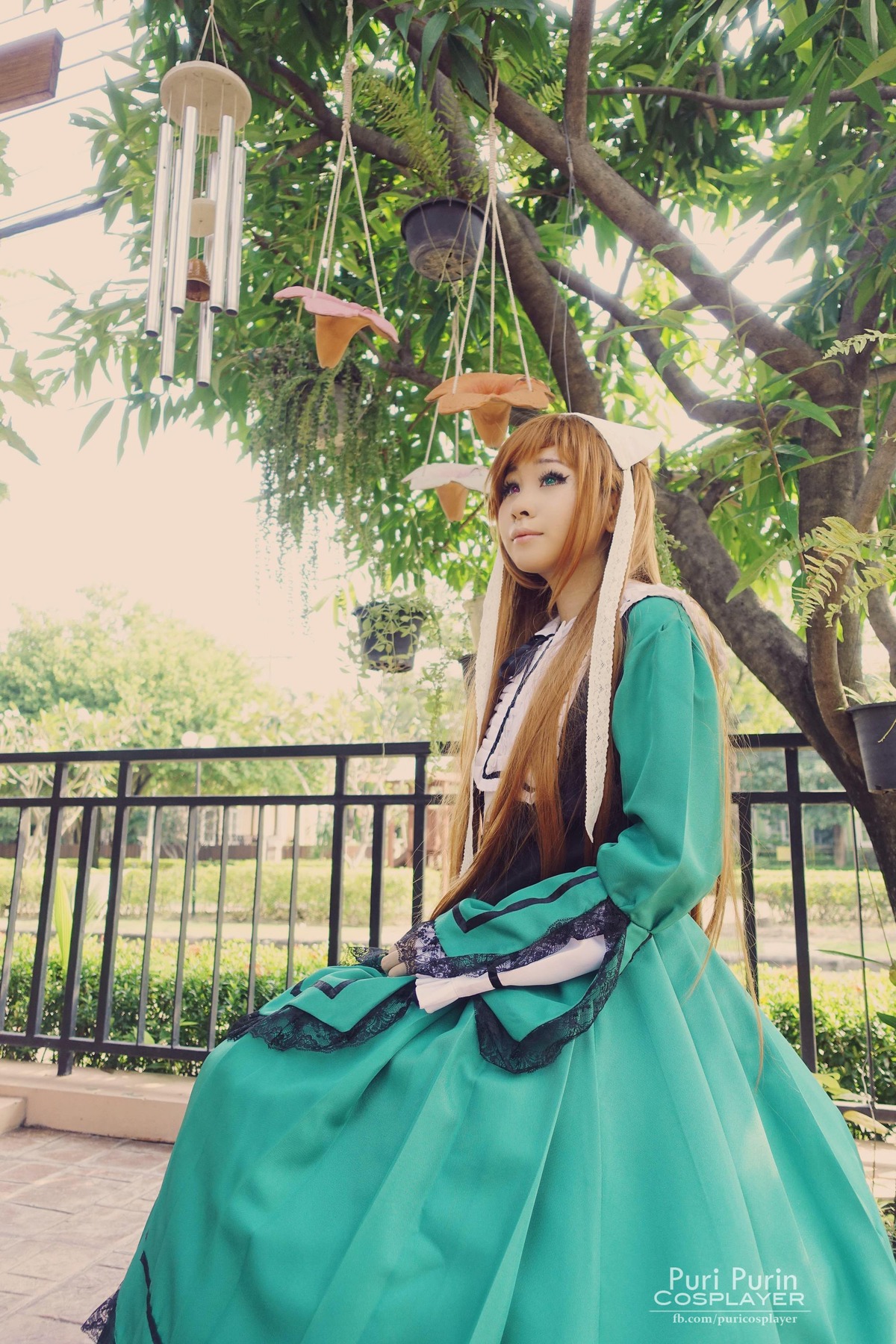 1girl blonde_hair blue_eyes day dress long_hair outdoors solo standing suiseiseki tree